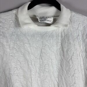 Leigh Karmitz Periphery White Crew‎ Neck Collared Textured Pullover Sweater VTG